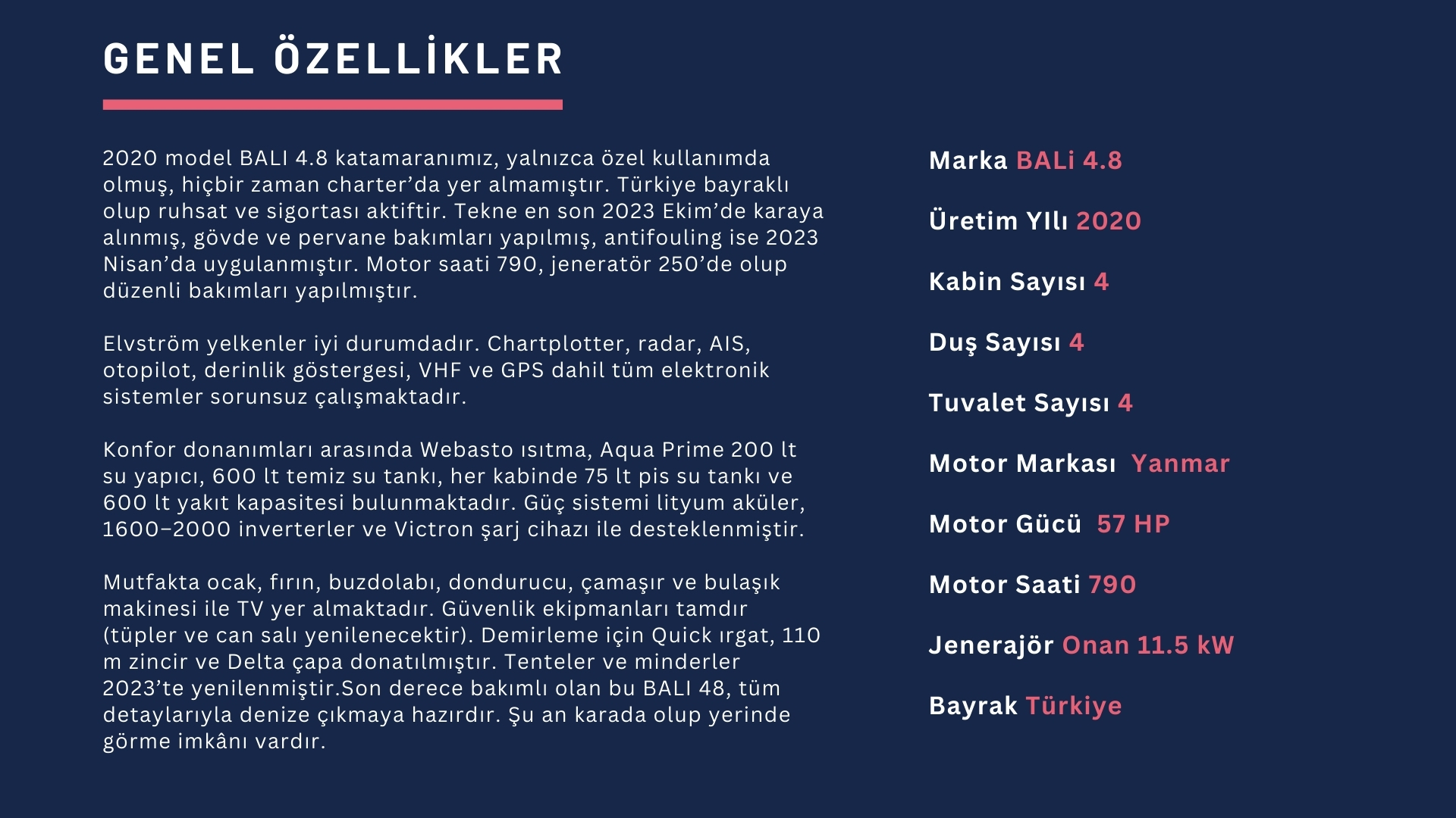Satılık Bali 4.8 Katamaran 2020 4 Kabin